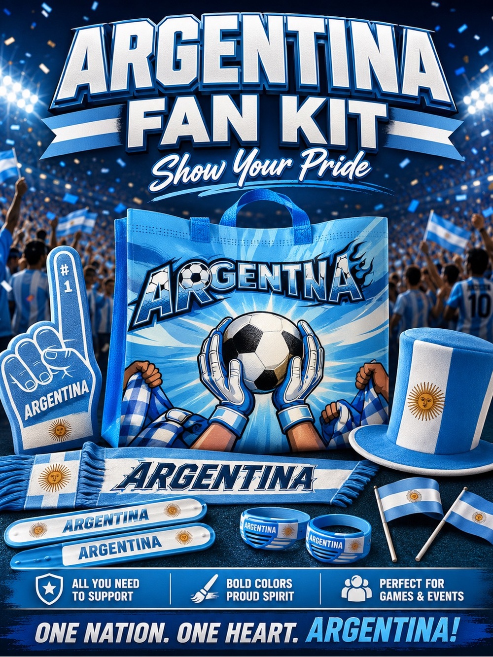 Argentina Fan Kit Tote Bag & Accessories - Blue & White